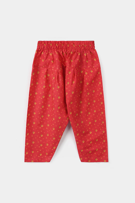 Girls Cotton Printed Shalwar Dhanak - Red