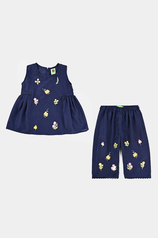 Infant Girls poly cambric Emb 2Pcs Little Diva-Navy Blue