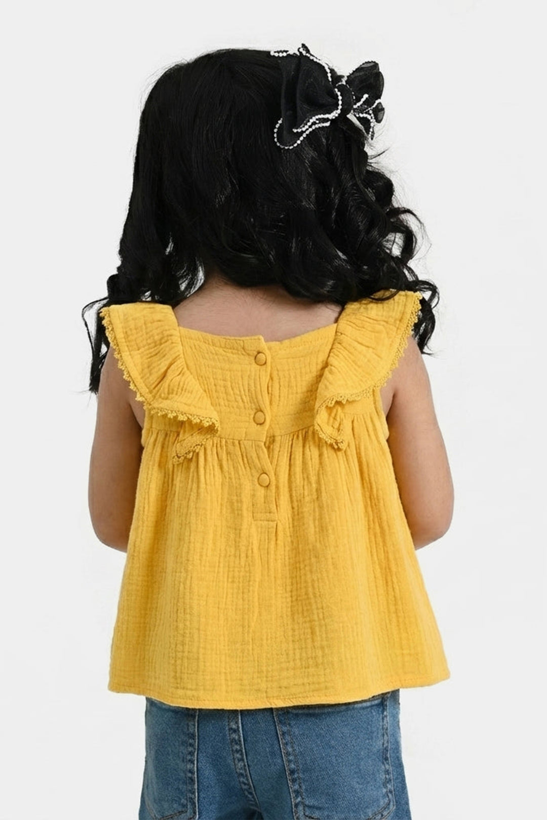 Infant Girls Cotton Casual Frock - Yellow