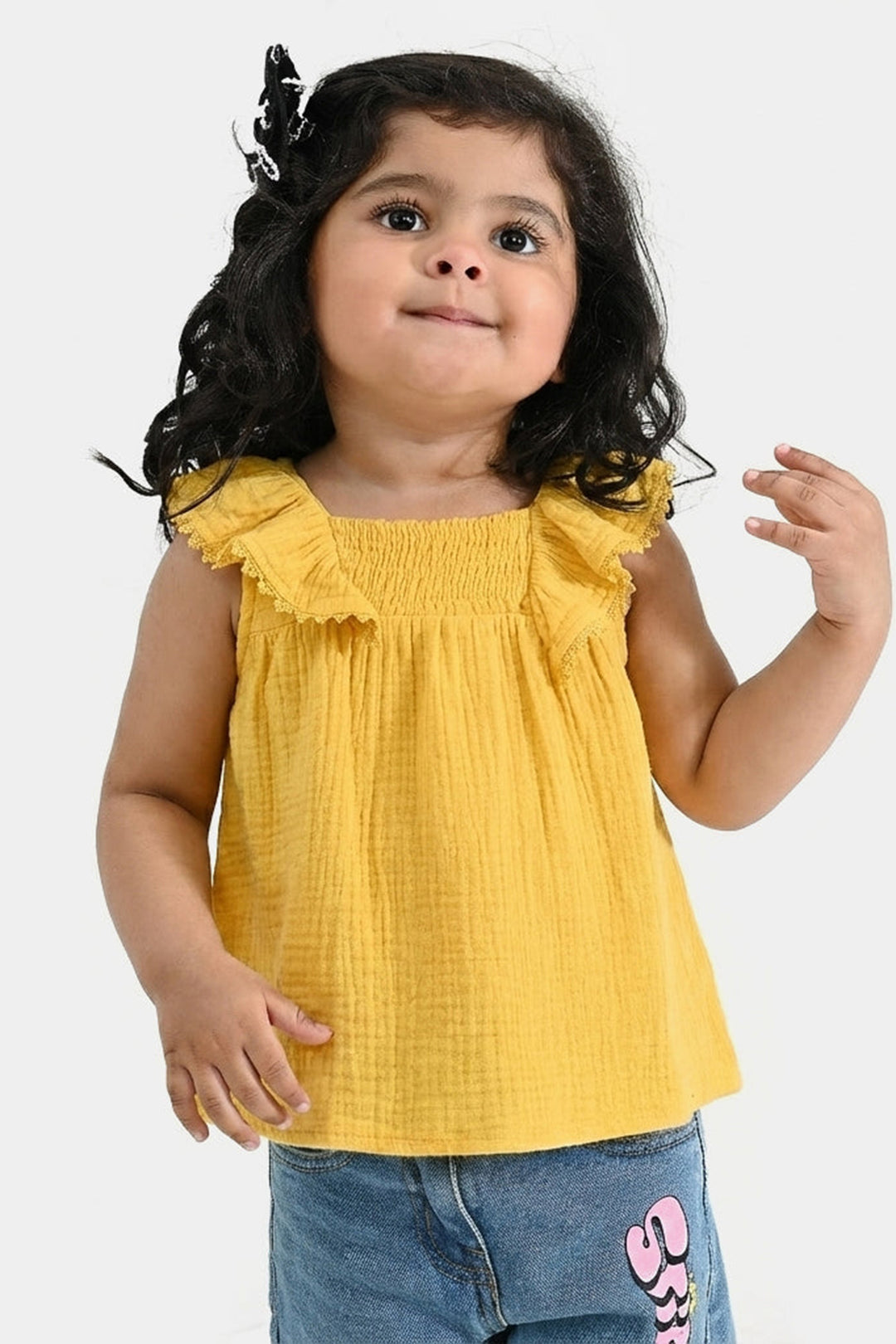 Infant Girls Cotton Casual Frock - Yellow