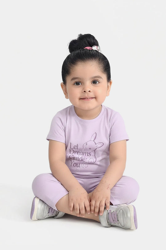 Infant Girls Poly Cotton Jersey Night Suit - Purple