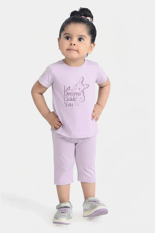 Infant Girls Poly Cotton Jersey Night Suit - Purple