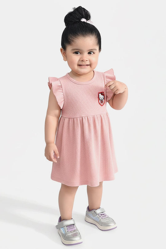 Infant Girls Poly Crinkle Knitted Frock (Character) - Pink