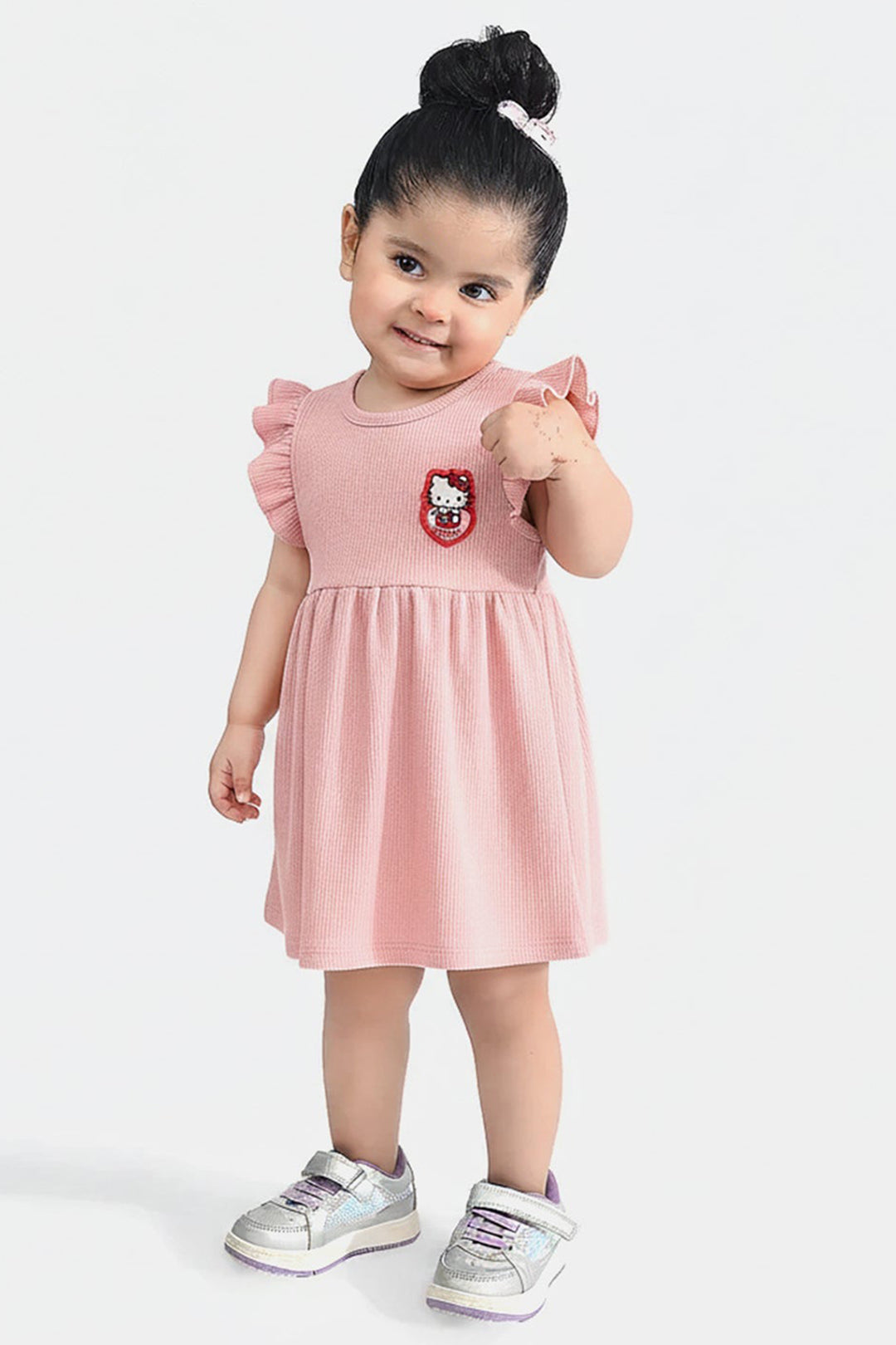 Infant Girls Poly Crinkle Knitted Frock (Character) - Pink