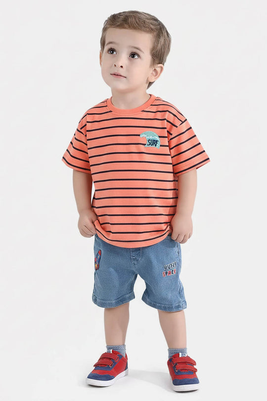 Infant Boys Yarn Dyed T-Shirt (Surf) - Orange