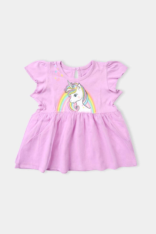 Infant Girls Cotton Jersey Knitted Frock-ORCHID