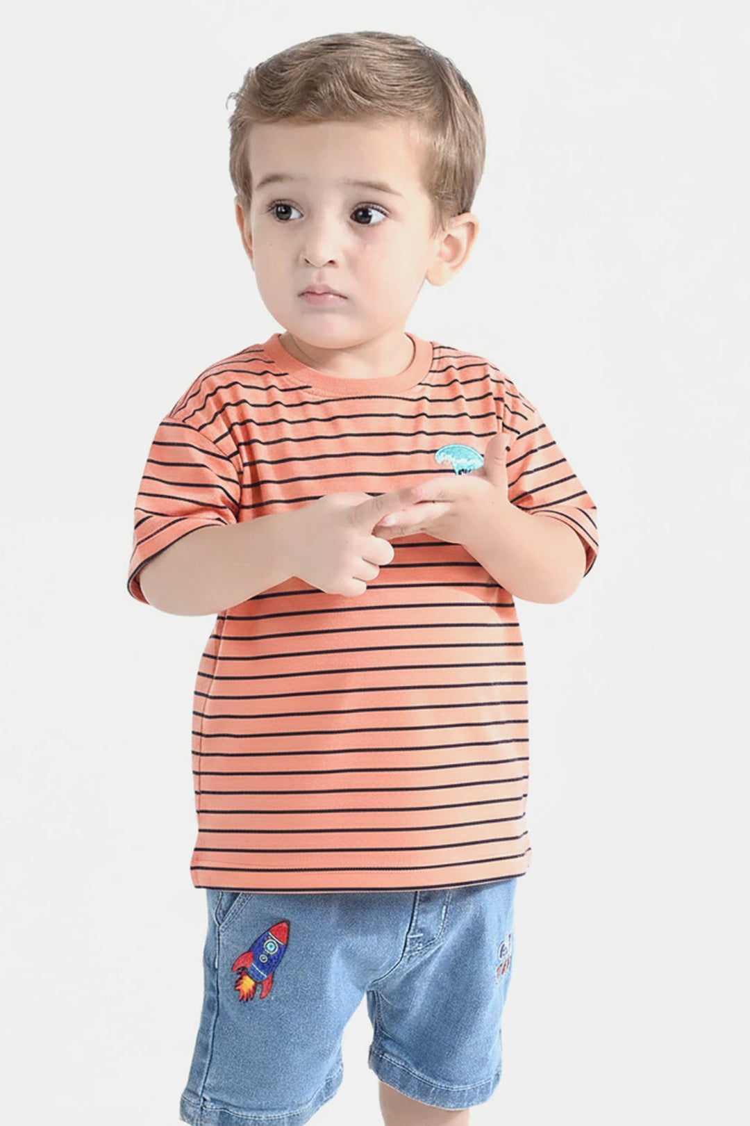 Infant Boys Yarn Dyed T-Shirt (Surf) - Orange