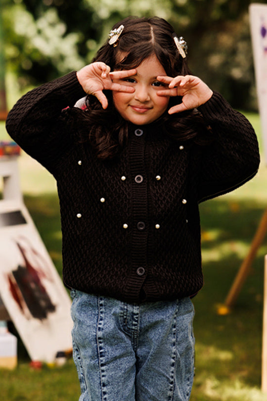 Girls Acrylic Sweater-Diamonds-BLACK