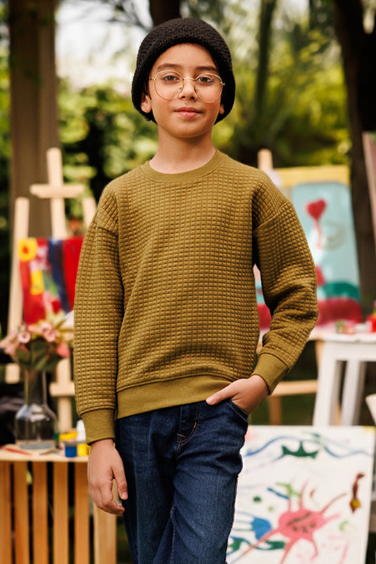 Boys Quilted Sweatshirt THE ADVENTURE BEGINS-GREEN