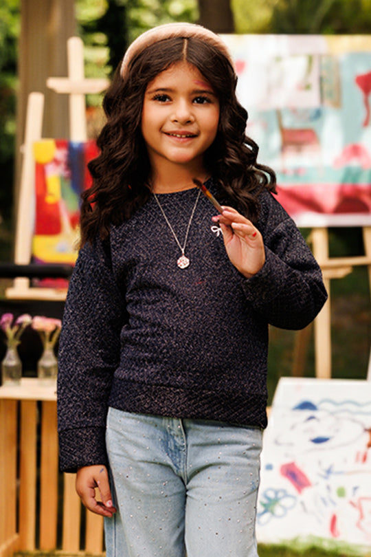 Girls Quilted Sweatshirt SILVER BOW-BLUE