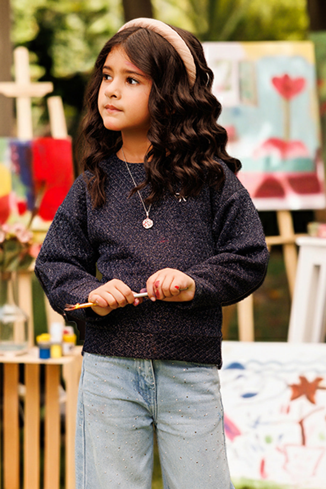 Girls Quilted Sweatshirt SILVER BOW-BLUE