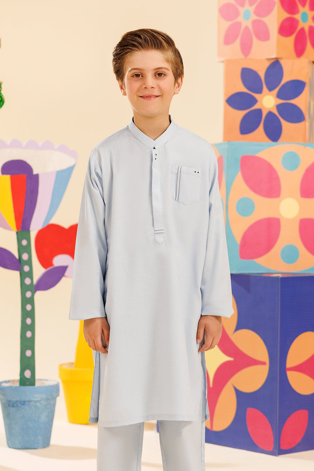 Boys Poly Viscose Shalwar Suit (Front Pocket)-L/BLUE