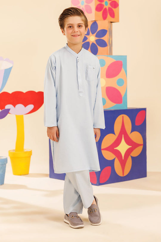Boys Poly Viscose Shalwar Suit (Front Pocket)-L/BLUE