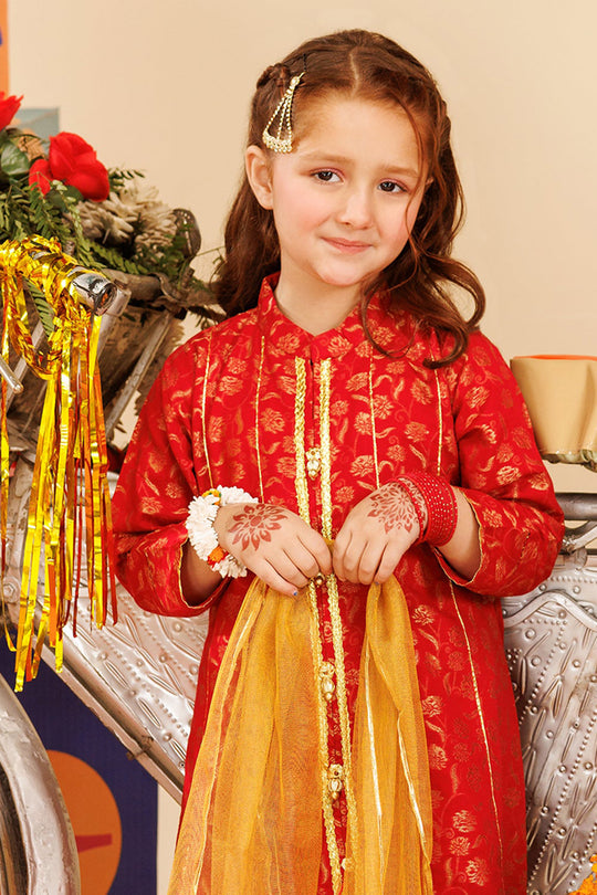 Girls Jacquard 3 Pcs Suit Gulistaan-Red