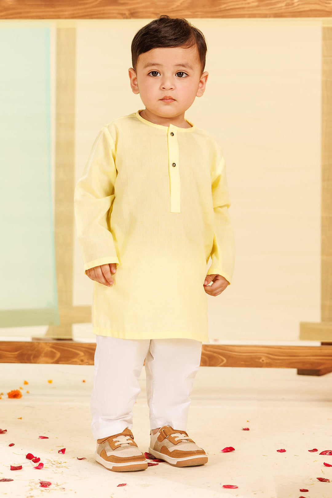 Infants Boys Cotton Jacquard Basic Kurta (VIBRANT)-Yellow