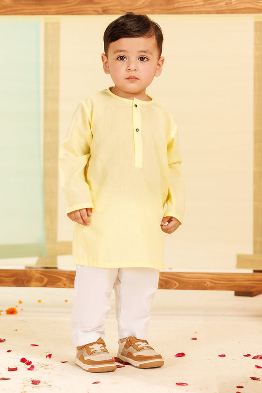 Infants Boys Cotton Jacquard Basic Kurta (VIBRANT)-Yellow