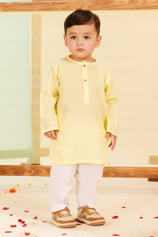 Infants Boys Cotton Jacquard Basic Kurta (VIBRANT)-Yellow