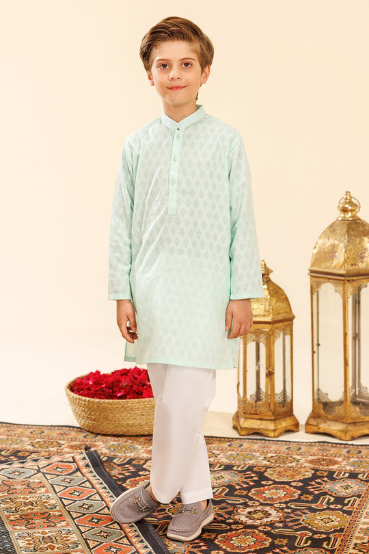 Boys Poly Viscose Basic Kurta (Burn Out)-C.Green