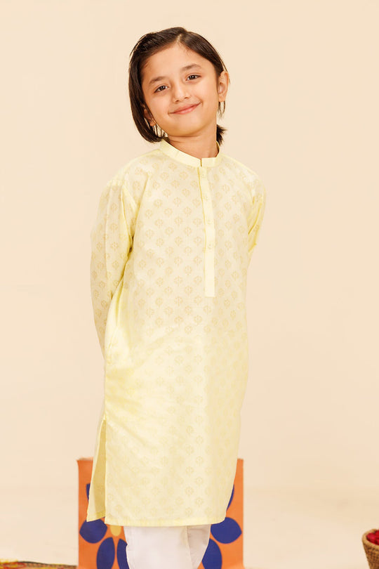 Boys Poly Viscose Basic Kurta (Burn Out)-Yellow