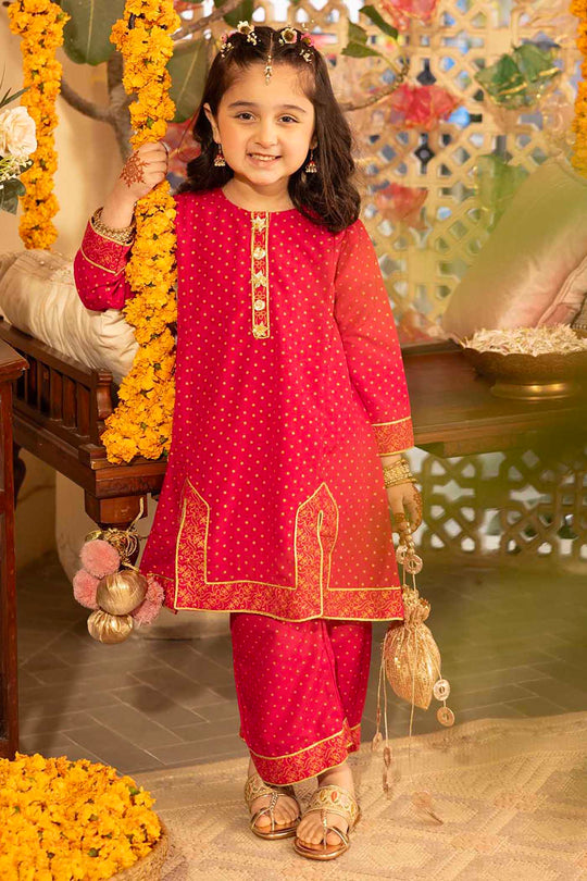 Girls Cotton 2-Pcs Suit (Arzoo) - Bright Pink