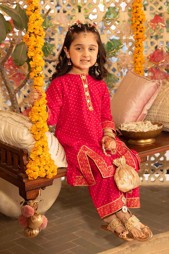 Girls Cotton 2-Pcs Suit (Arzoo) - Bright Pink