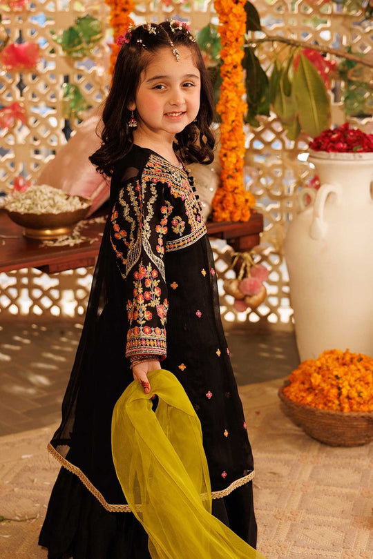 Girls Chiffon 4 Pcs Suit (Zaib) - Black