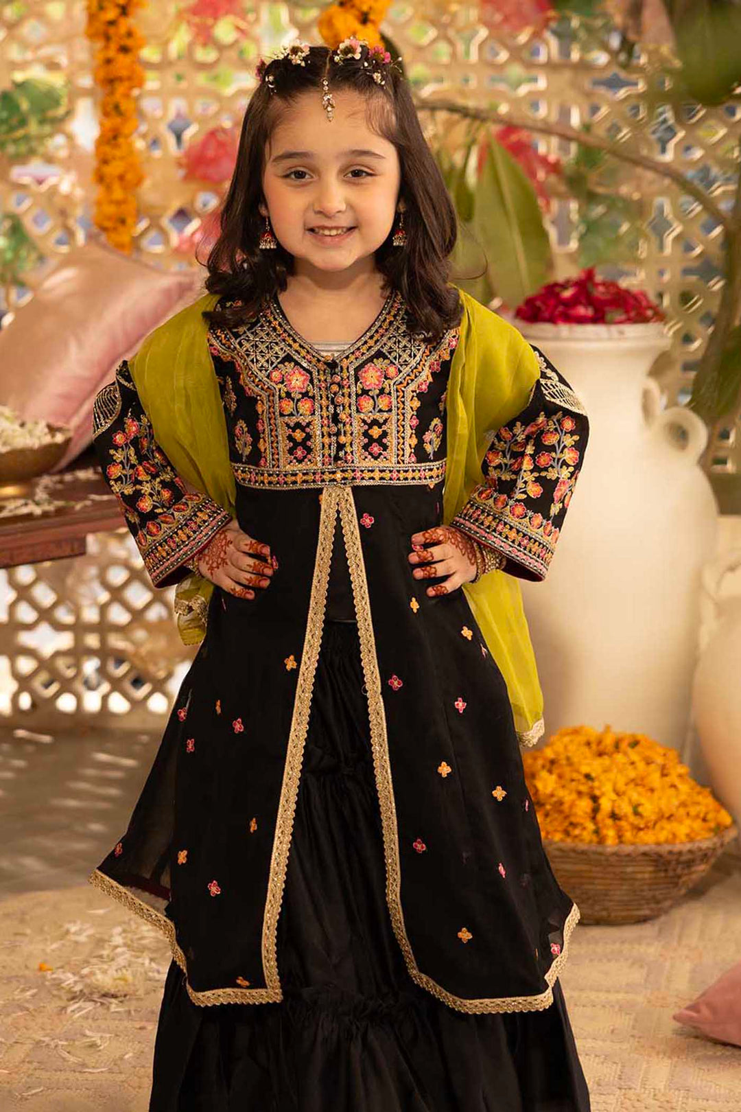 Girls Chiffon 4 Pcs Suit (Zaib) - Black