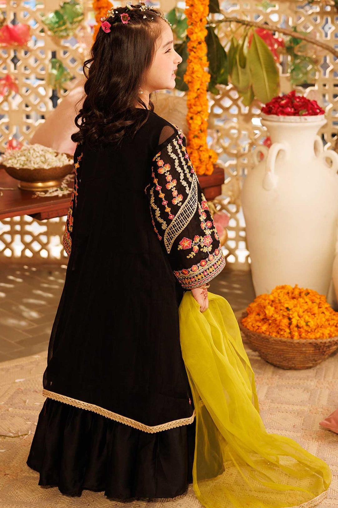 Girls Chiffon 4 Pcs Suit (Zaib) - Black
