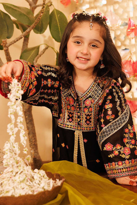 Girls Chiffon 4 Pcs Suit (Zaib) - Black