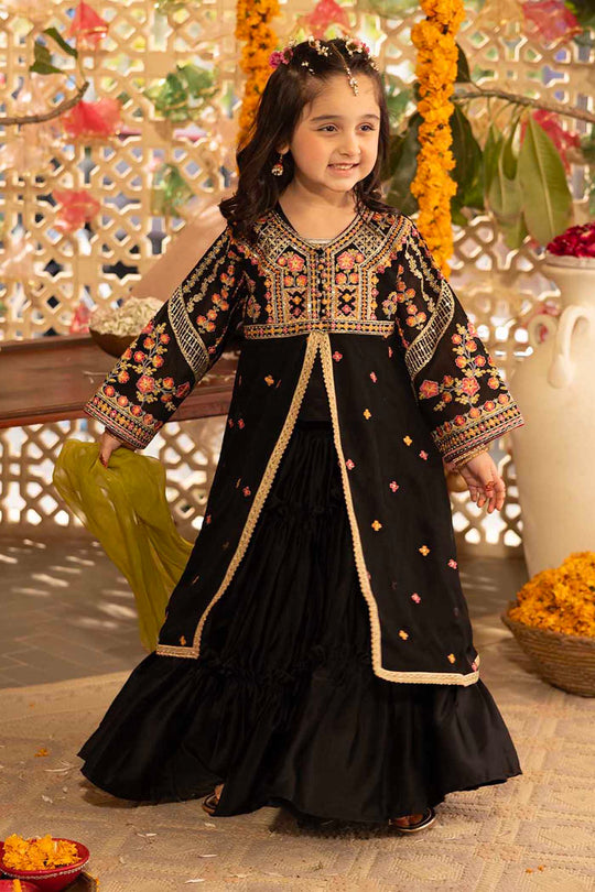 Girls Chiffon 4 Pcs Suit (Zaib) - Black