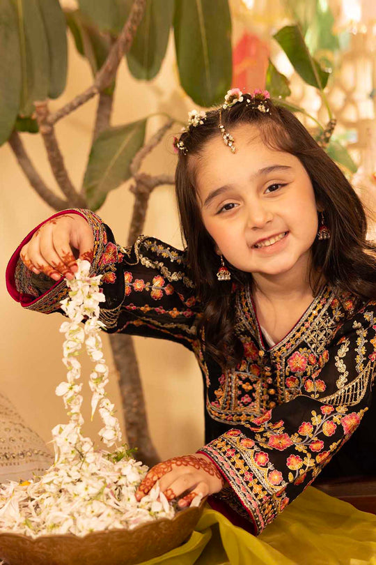 Girls Chiffon 4 Pcs Suit (Zaib) - Black