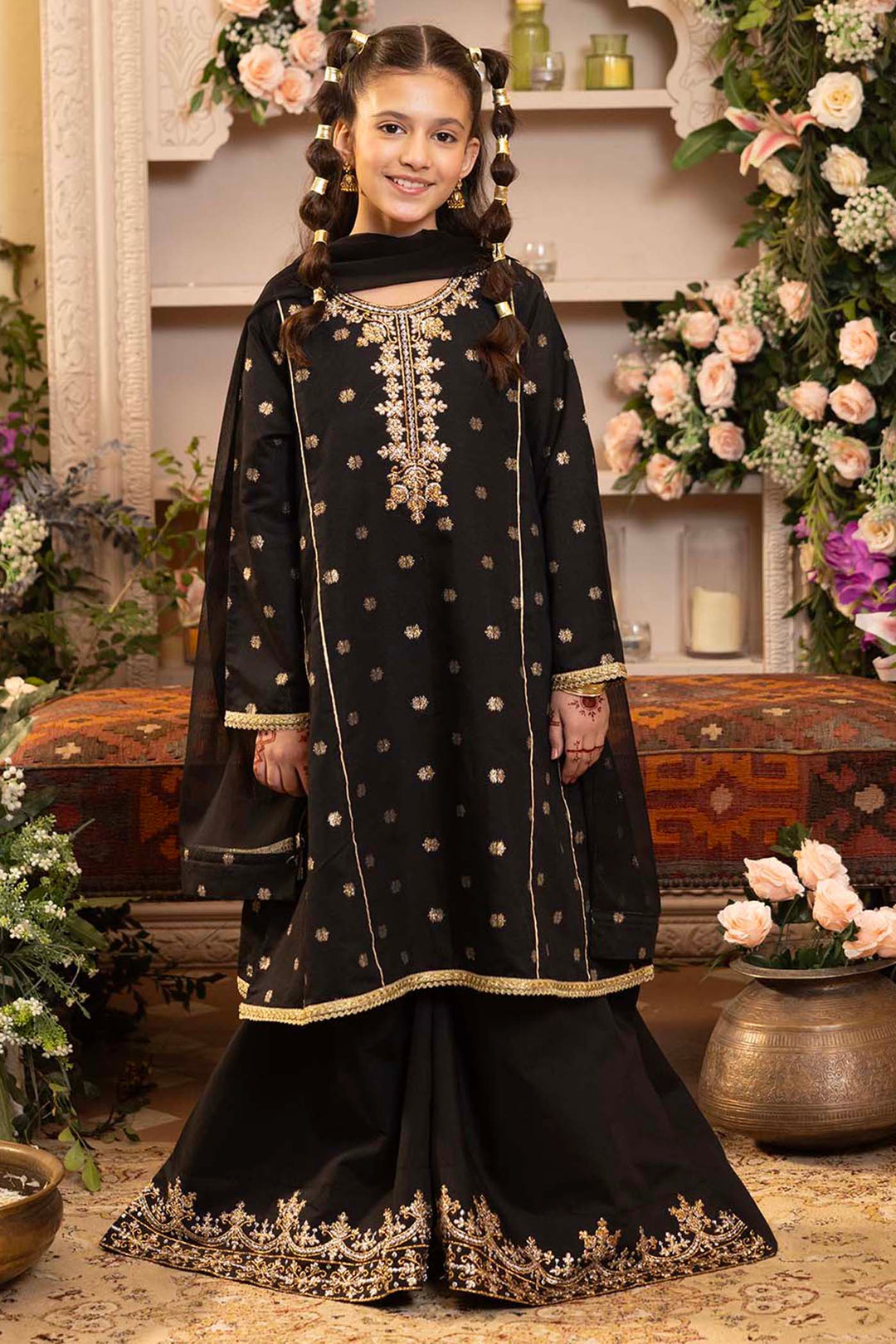 Girls Jacquard 3-Piece Set (Jewel) - Black