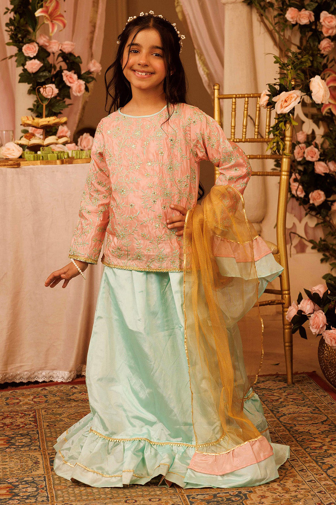 Girls Poly Satin 3 PCs Suit Shimmer-Paradise