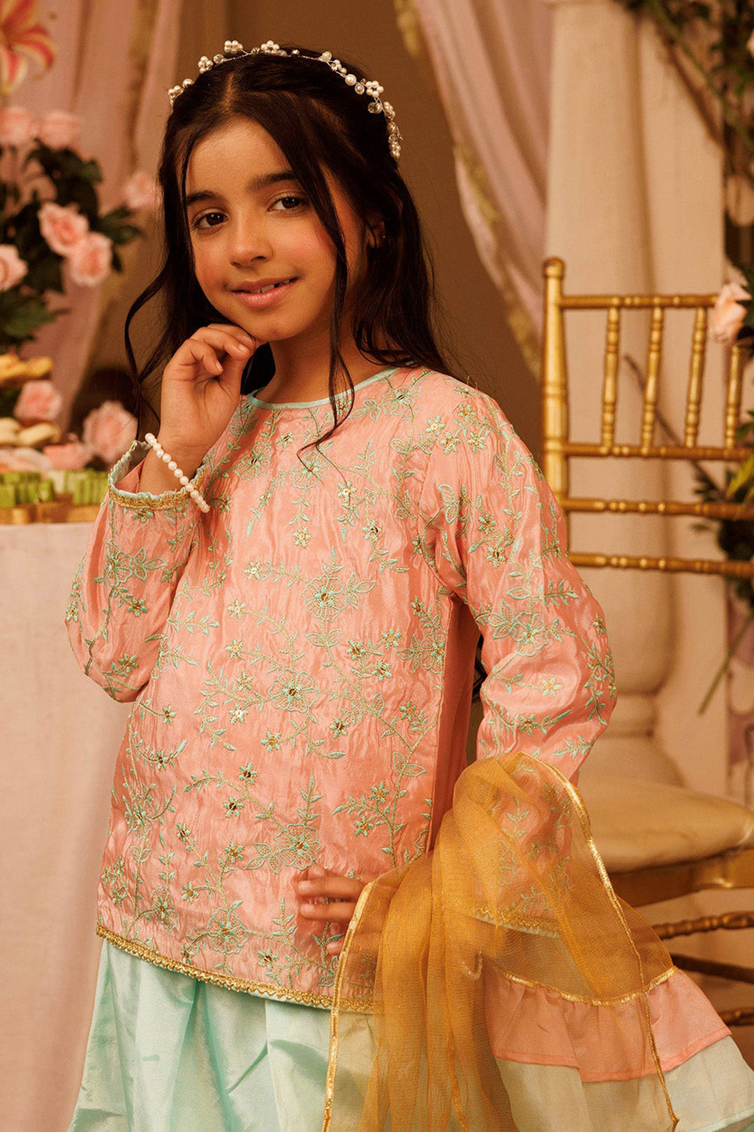 Girls Poly Satin 3 PCs Suit Shimmer-Paradise