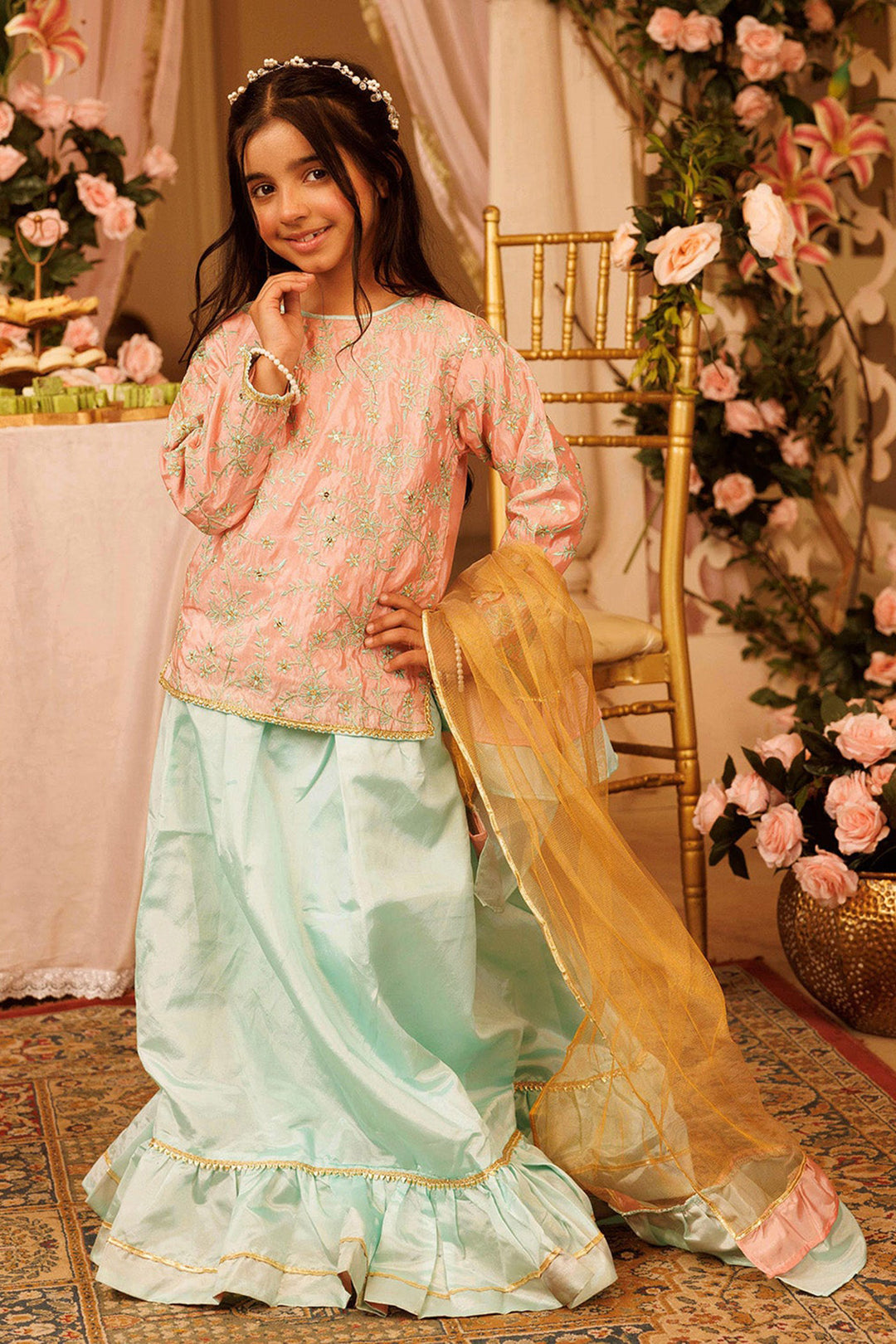 Girls Poly Satin 3 PCs Suit Shimmer-Paradise