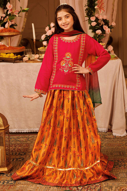 Girls Raw Silk 3PCs Suit Noor-e-DIL -Hot Pink