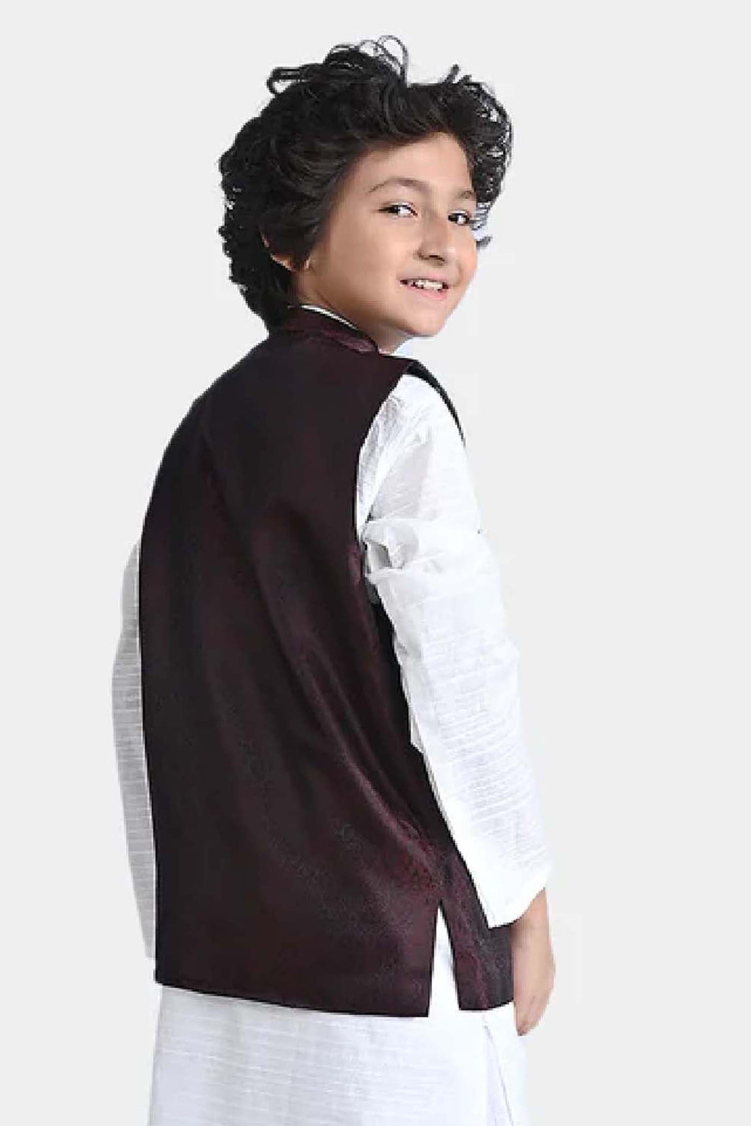 Boys Poly Viscose Waistcoat-MAROON