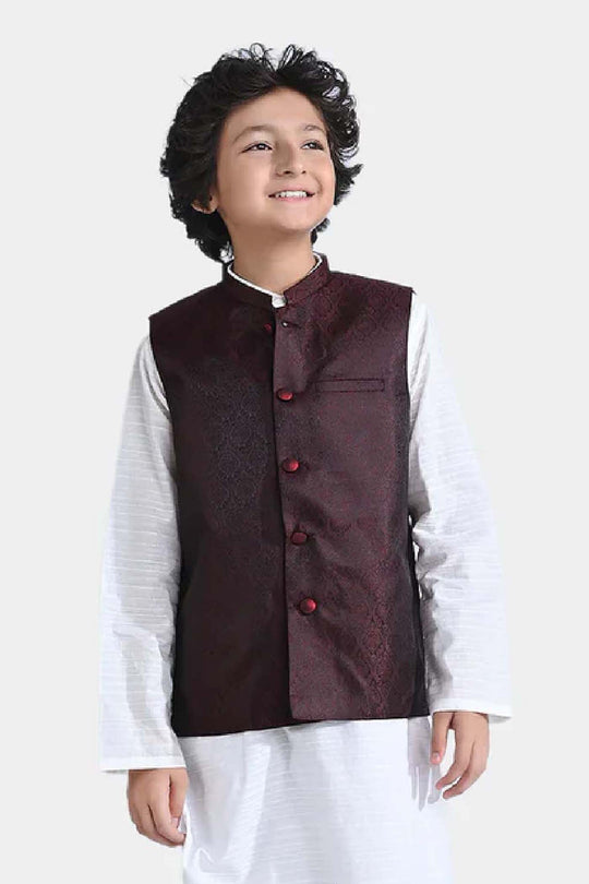 Boys Poly Viscose Waistcoat-MAROON