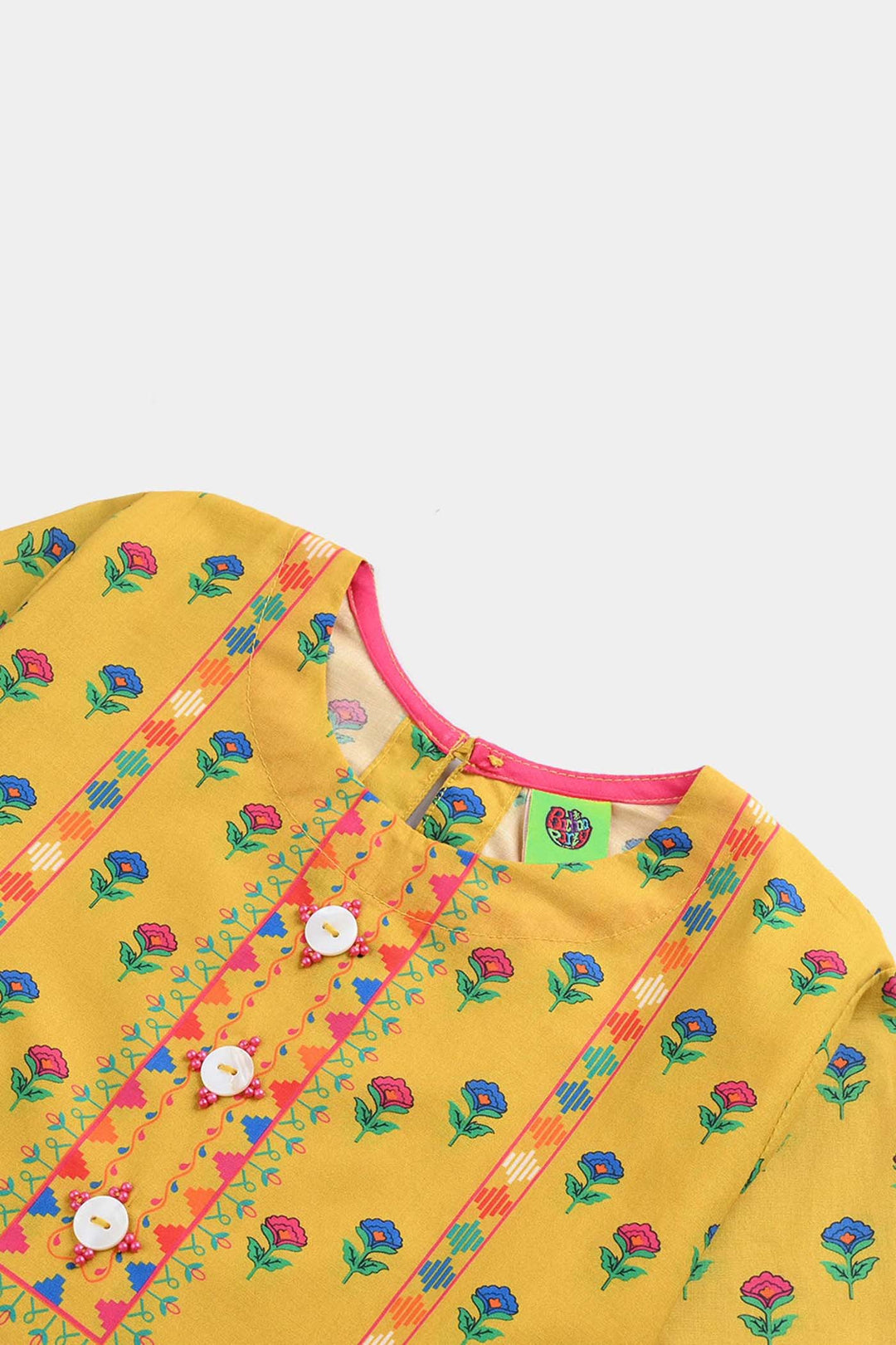 Infant Girls Cotton Poplin Printed Kurti Ocher-Mustard