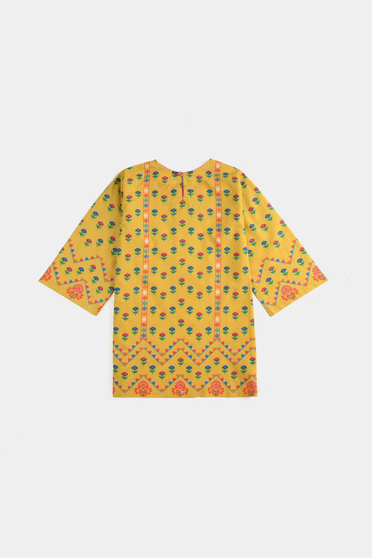 Infant Girls Cotton Poplin Printed Kurti Ocher-Mustard