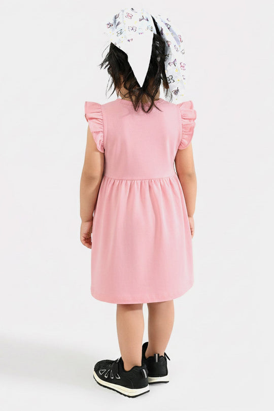 Infant Girls Cotton Jersey Knitted Frock - Pink