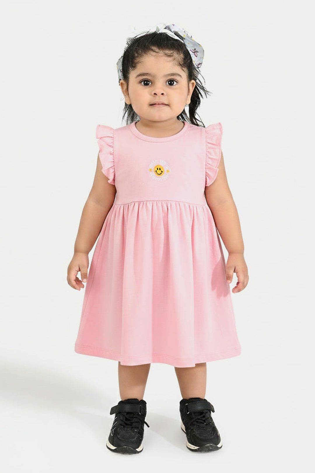 Infant Girls Cotton Jersey Knitted Frock - Pink