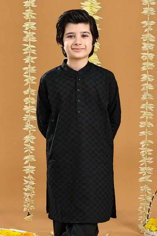 Boys Cotton Chicken Kurta-BLACK