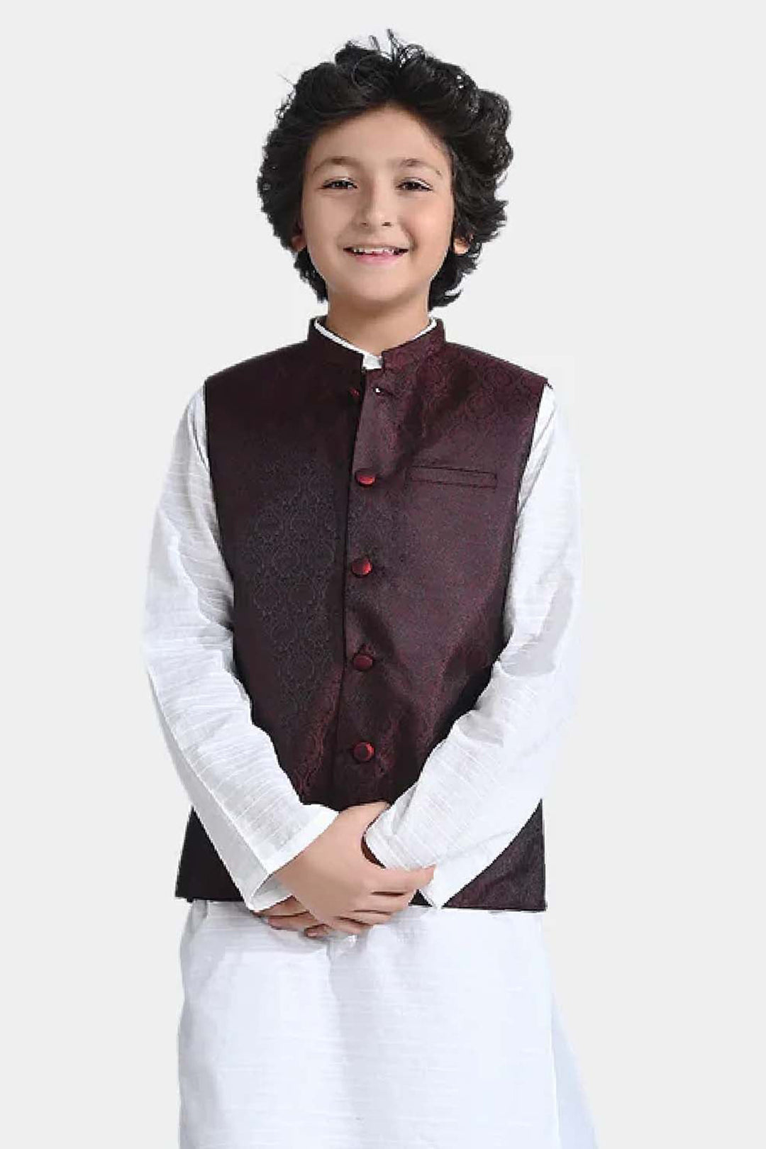 Boys Poly Viscose Waistcoat-MAROON