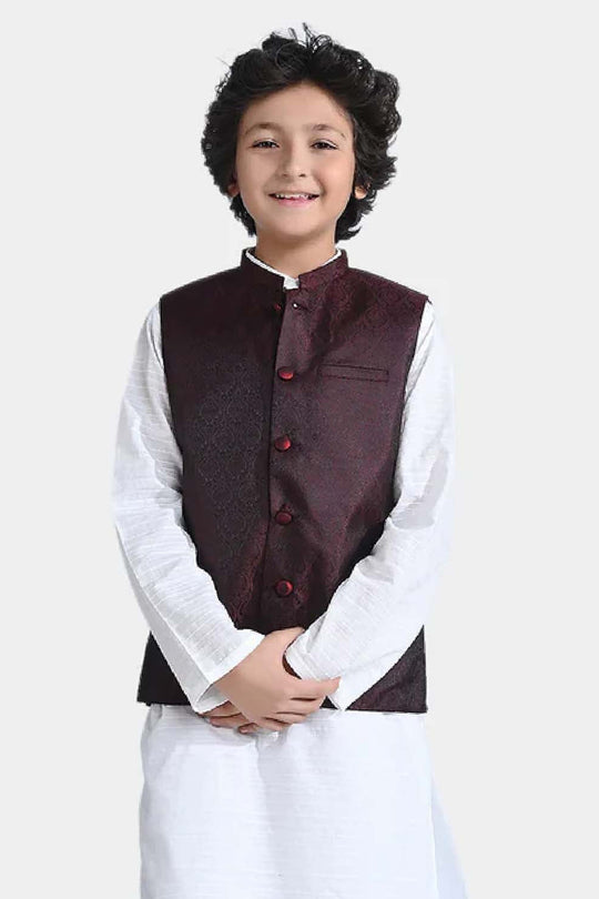 Boys Poly Viscose Waistcoat-MAROON