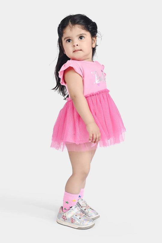 Infant Girls Lycra Jersey Frock-PINK