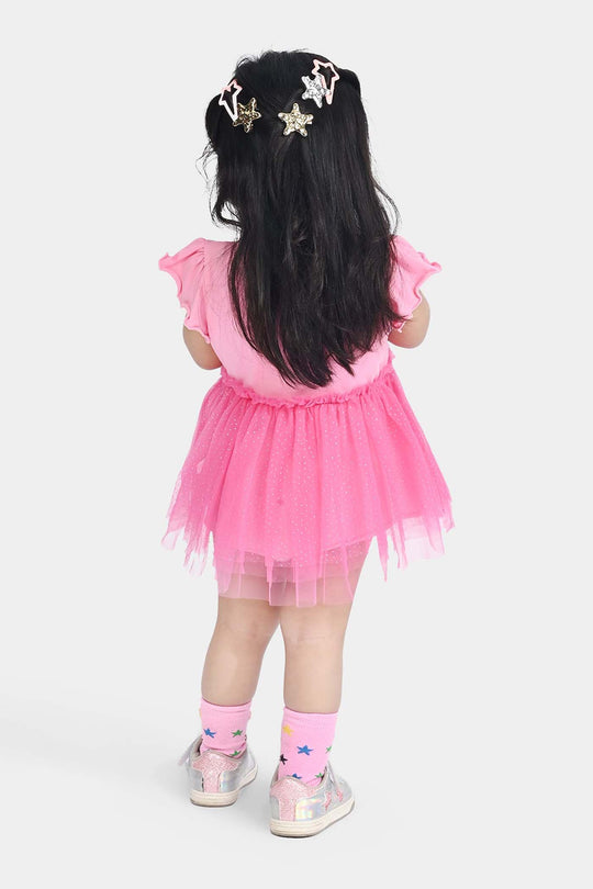 Infant Girls Lycra Jersey Frock-PINK