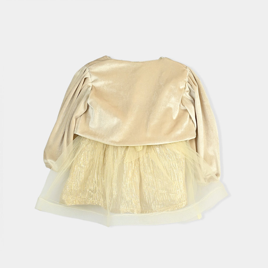 Infant Girls Organza Fancy Frock Glittery-BEIGE