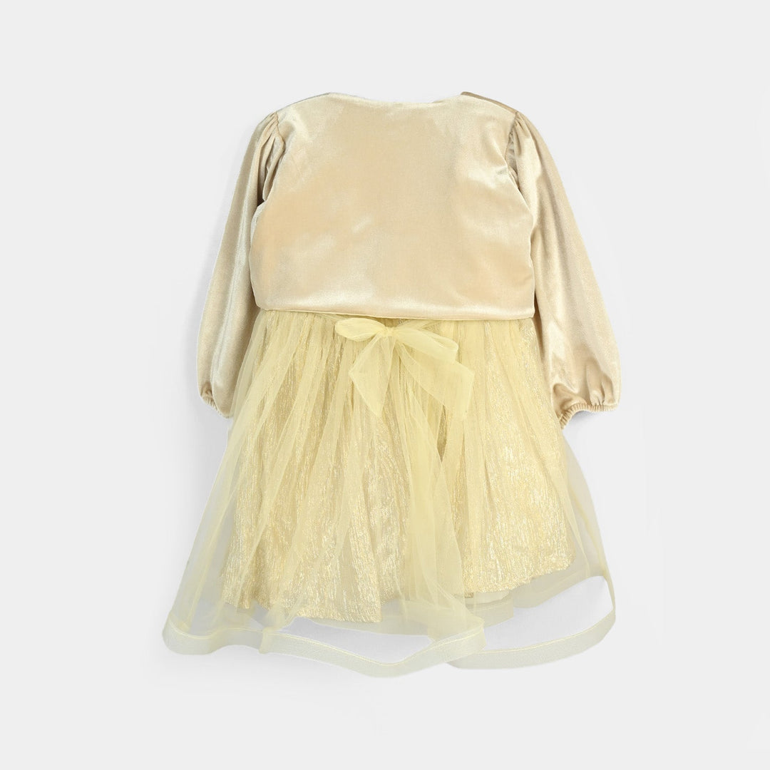 Girls Organza Fancy Frock Glittery - Beige