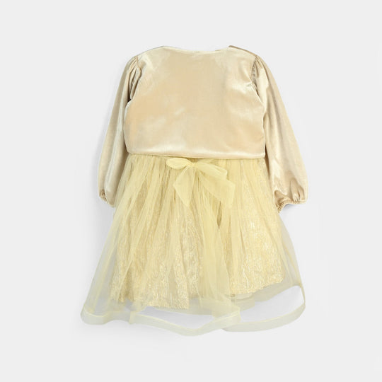 Girls Organza Fancy Frock Glittery - Beige